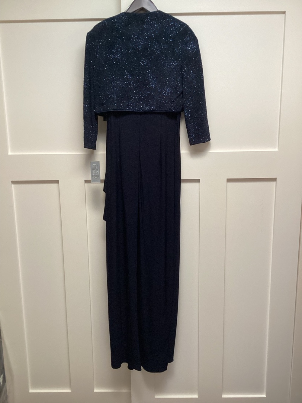 ALEX EVENINGS Matte Jersey Gown with Jacquard Bolero Jacket in Dark Navy. - Picture 10 of 12